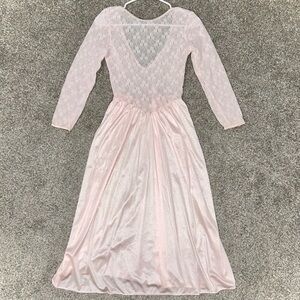 Vintage 80s Fairy Pink Sheer Lace Lightweight Chemise Long Slip Nightgown